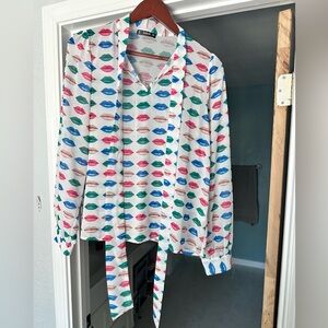 Kiss print sheer shirt by SHEIN